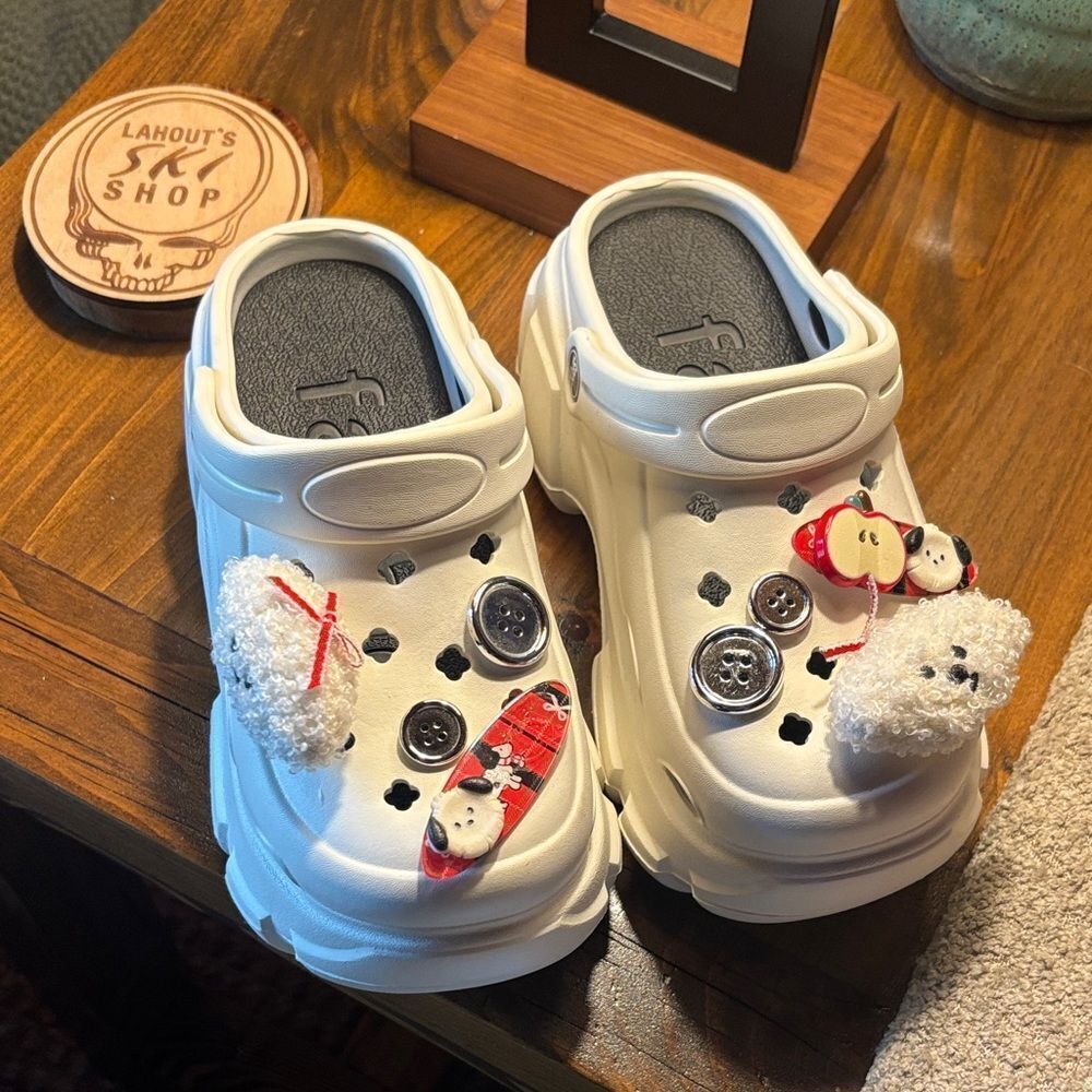 Like NEW White Platform Clogs with Fun Charms